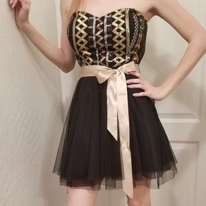 Black tribal gold prom dress